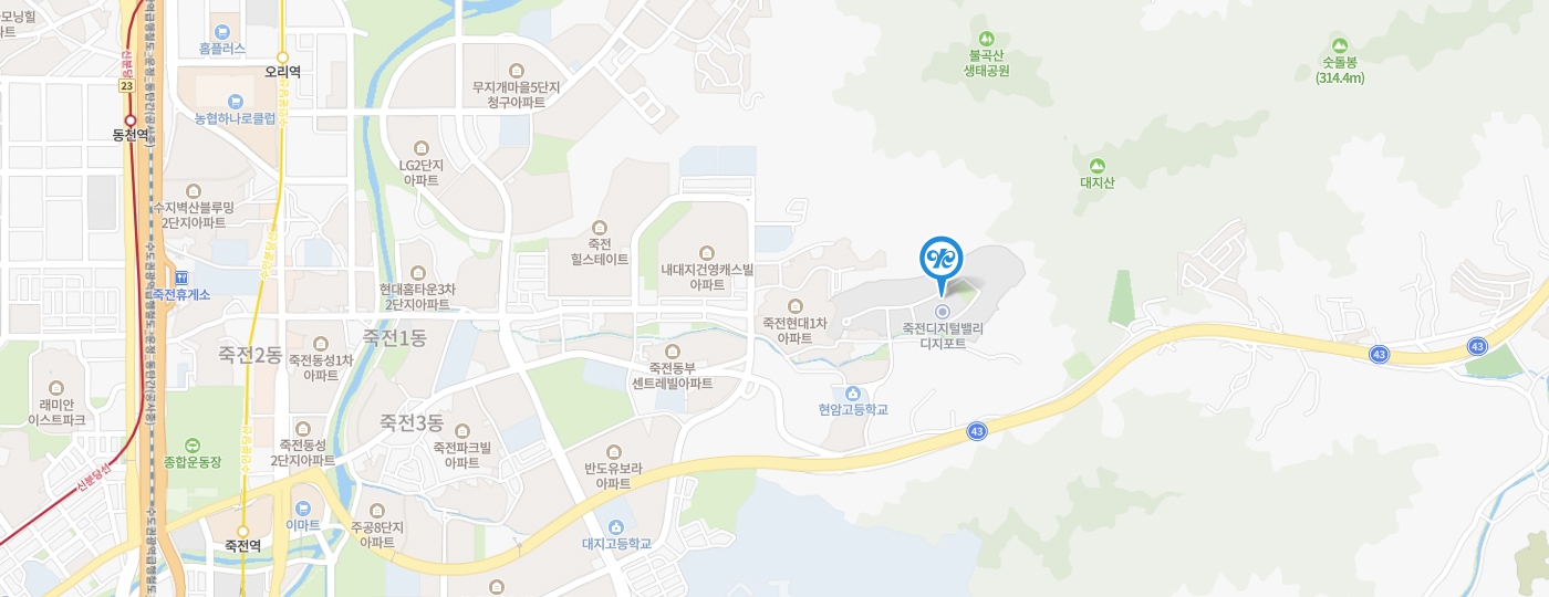 생활혁신 연구소 지도 : 죽전 힐스테이트에서 죽전 디지털밸리 방면으로 약 900미터 도보